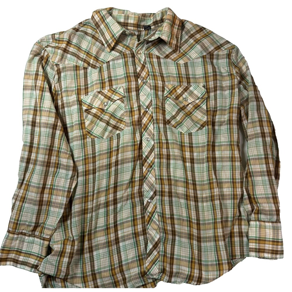 Vintage Youngbloods Western Pearl Snap Shirt XL Plaid Made in Korea Cowboycore